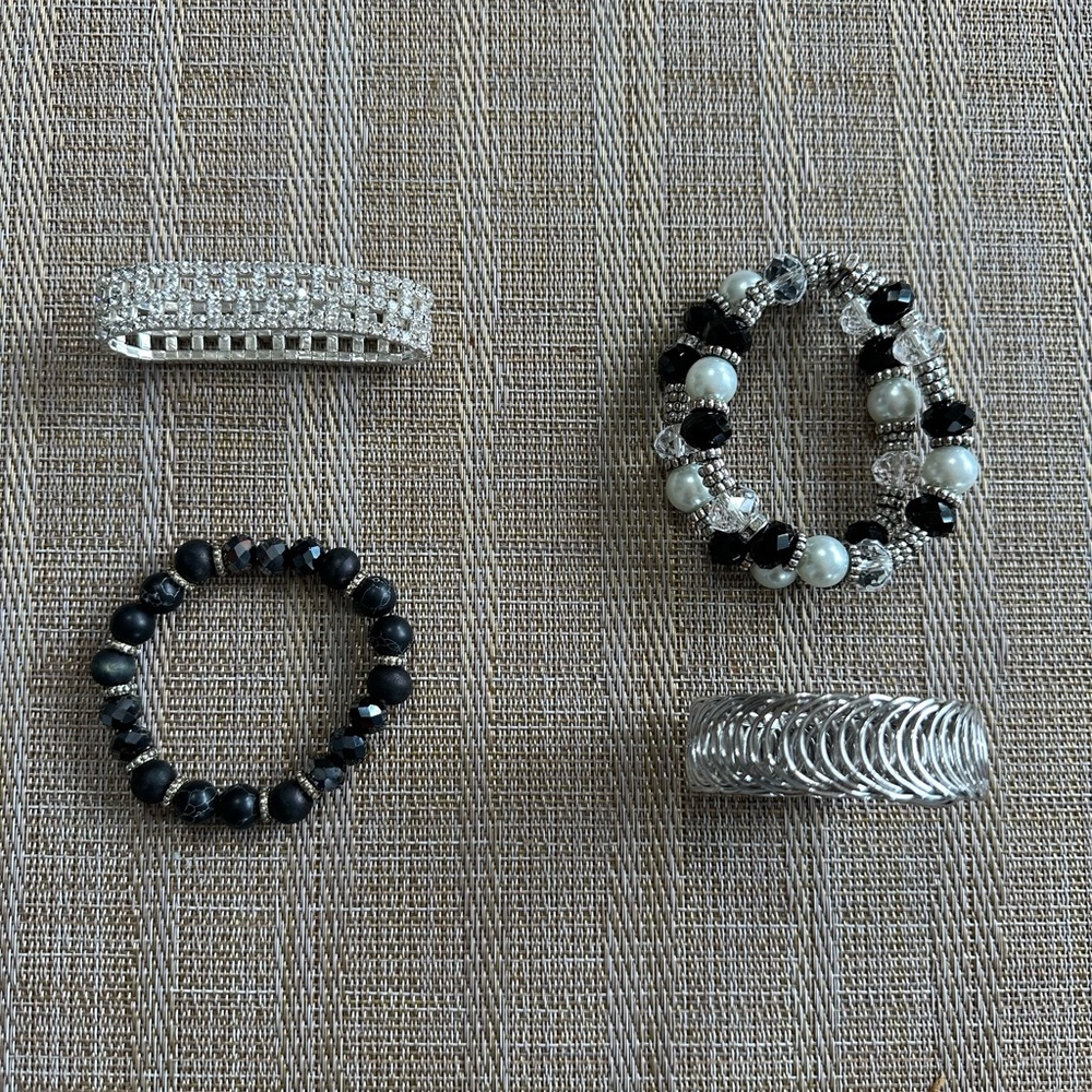 Elegant Silver and Black Beaded Bracelet bundle